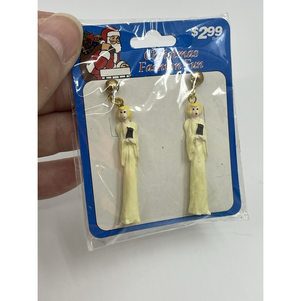 Angel Dangle Pierced Earrings Dainty Vintage Christmas Religious Jewelry Gift 2"